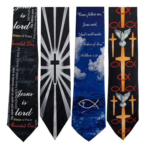 Pack of 4 Novelty Print Mens Neckties Christian Religious Jesus Neck Tie - color: 16