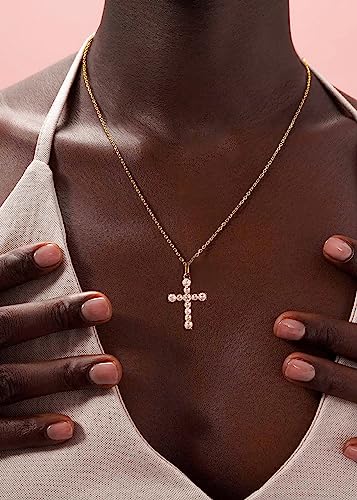 S.Leaf Cross Necklace for Women Gold Plated Cross Necklaces for Women 925 Sterling Silver Cross Pendant Necklaces for Women Birthday Anniversary - color: Cross_Necklace_10_Oct._Morganite