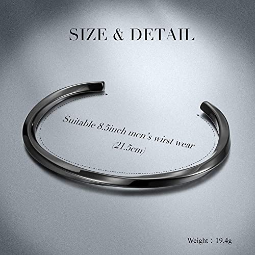CIUNOFOR Stainless Steel Cuff Bracelets for Men, Men’ Silver Metal Simple Bangle Bracelet, 8.5 inches Inner Circ., Twisted Bracelet for Adult, Viking Jewelry Gift - color: Black gold plated