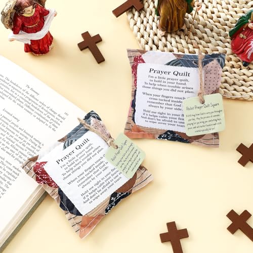 Fanfanwin 2 Pack Prayer Quilt with Cross, Mini Patchwork Scripture, Vintage - style: Vintage