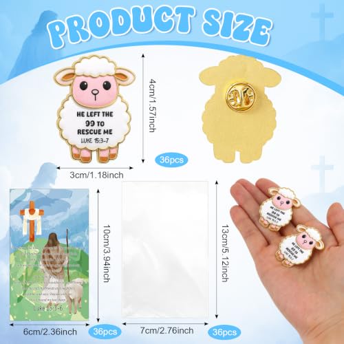 36 Sets Christian Lost Sheep Enamel Pins Bulk with Scripture Cards