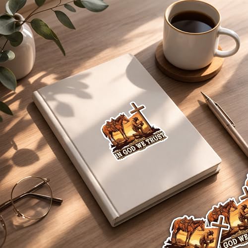 3 Pack in God We Trust Cowboy Prayer Sticker – Christian Faith Western Cowboy Decal, Praying Cowboy Horse Cross Religious, Inspirational Bible Faith Waterproof Vinyl Laptop Water Bottle Car 3 Inch