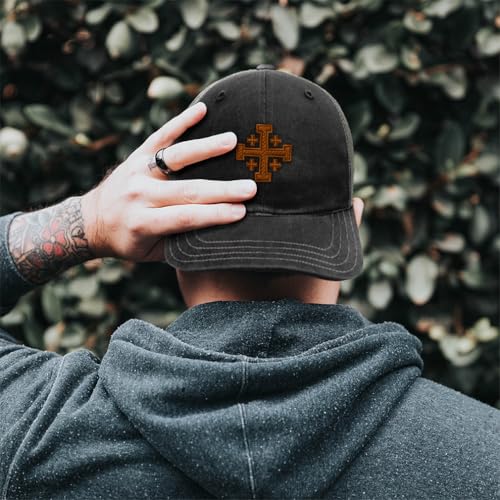 Richardson Soft Mesh Cap Hat Embroidered Jerusalem Cross Crusader Christ Trucker Hats for Men & Women - color: Black Charcoal Design Only