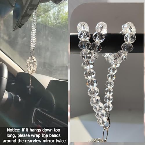 Bible Verse Car Rearview Hanging Cross, Bling Suncatcher Crystal Car Charm Mirror Hanger, 'I Am with You Always' Matthew 28:20, Christian Cross for Car Accessories Ornament Religious Gift for Women