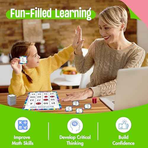 SpriteGru Multiplication & Division Bingo Game, 360 Math Problems, 2 Educational Math Board Game for Kindergarten and Preschool Kids, Perfect for Classroom & At Home - style: Multiplication & Division Bingo Game