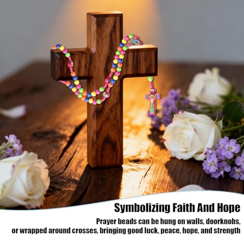 Rosary Beads Rosarios Catolicos, Colorful Plastic with Blue and Red Pendant Crosses, Pocket for Women with Rosary Box, Baptism Easter Gifts - color: Pink, style: I