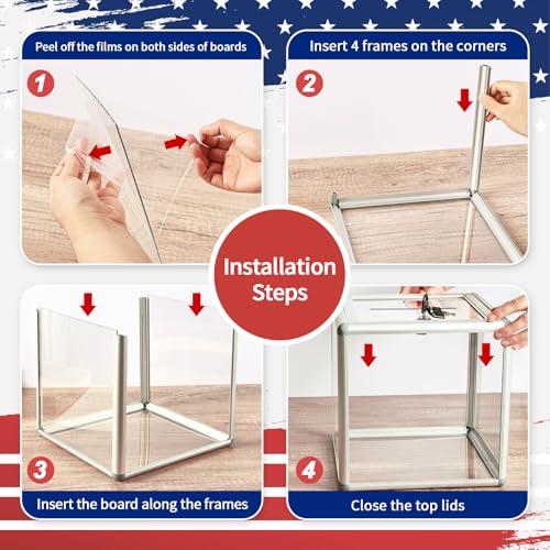 Large Donation Box with Lock, Acrylic Ballot Box with Slot 10 x 10 x 10 Inch, Suggestion Box with Lock Cash Storage Container for Fundraising Voting Charity Contest Tip