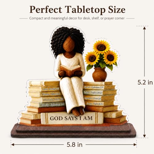 African American Christian Gifts for Women, God Says I Am Girls Desk Plaque - color: kat- k - god say - black women