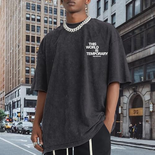 Wrenpies Christian Bible Verse Shirts for Men Jesus Faith God Religious Tshirt Vintage Oversized Graphic Acid Wash Tees Tops - color: Black, size: Medium