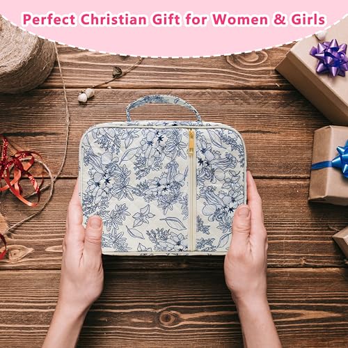 Bible Cover for Women (Big Blue Flower, Large-Bag Set) - color: A7 Big Blue Flower Set
