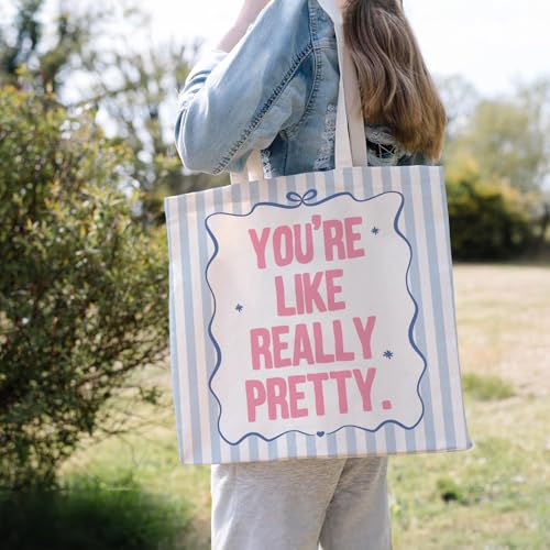 Christian-Flowers-Inspirational Motivational Gifts Canvas Tote Bag for Women,Reusable Shopping Grocery Bags - color: Motivational -You're Like Really Pretty