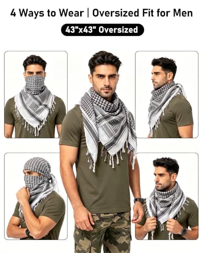 Aonal Military Shemagh Tactical Desert Scarf, Keffiyeh Scarf for Men - color: A-white