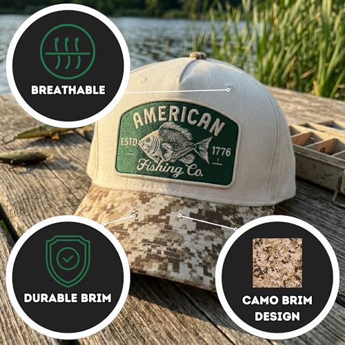 Trucker Hats for Men – Snapback Embroidered Design, Adjustable Fit – Funny Golf Hats, Fishing & Casual Wear - color: American Fishing Co