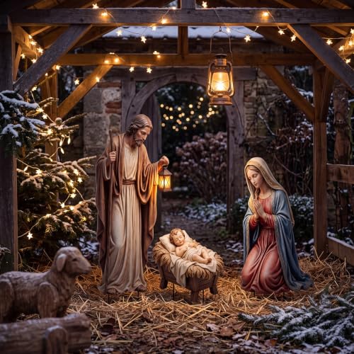 Shimeyao 3 Pcs Metal Christmas Outdoor Nativity Scene Set 49.2 Inch Large Christmas Holy Family Nativity Scene Decorations Includes Stakes Jesus Joseph Mary for Front Door Garden Home Patio Outside - style: Nativity Scene