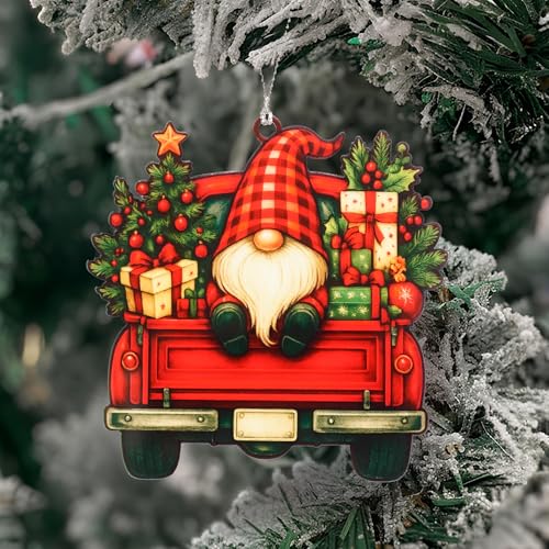 Red Truck Christmas Ornaments, Gnome Christmas Ornaments 2026, Cute Holiday Decor for Tree, Rustic Farmhouse Xmas Decorations, Gnomes Gifts for Women, Vintage Truck Ornament Gift Idea - color: Red Truck Gnome Ornament