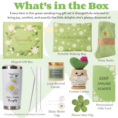 Gift Basket for Women - Unique Self Care & Birthday Gift Set for Her, Bestie, Sister, Teen Girl | Inspirational Green Friendship Gift Box, Get Well Soon & Thinking of You Gift - Brighten Her Day - color: Green