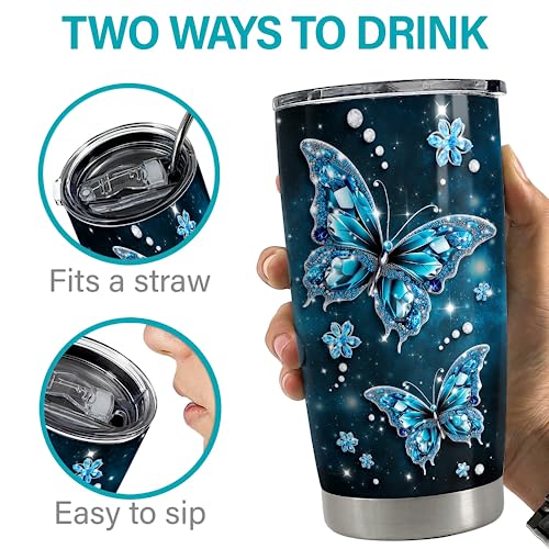 SANDJEST Butterfly Tumbler 20oz Stainless Steel Insulated Tumblers Coffee Travel Mug Cup Jewelry Drawings Style Butterfly Gifts for Women Girls Teen Gift for Birthday Christmas - color: Butterfly