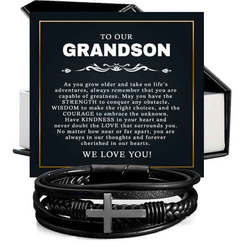 To My Grandson Bracelet Cross, Birthday Graduation Christmas Gift Bracelets Jewelry For Men From Grandparent With Heartfelt Message & Elegant Box - color: Version-04