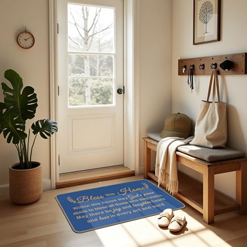 Bless This Home Decorative Indoor Outdoor Doormat,House Warming Gifts Front Door Mat 17x30 Inch Religious Decoration Welcome Mat - for Home Entrance, Outside Entry, Yard, Floor, Patio(Blue) - color: 17 Doormat 2