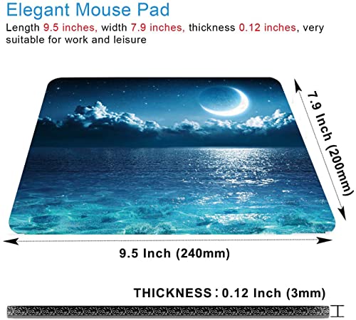 Ocean and Moon Mouse Pad, Romantic Moon On Sea in Magic Night, Waterproof Non-Slip Rubber Base Mousepad, 9.5"x7.9"x0.12" Inch - color: S401