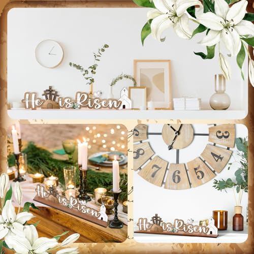 Vercraft Easter Decorations He Is Risen Wooden Sign Religious Table Centerpiece Christian Farmhouse Tabletop Sign for Tiered Tray Decor Fireplace Mantel Room Birthday Spring, 2.2 x 9.7 Inch(Classic) - style: Classic