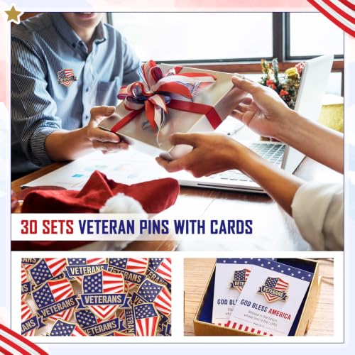 Quelay 30 Sets Veteran Pins Bulk with Cards United States Veterans Patriotism Pin Lapel for Veterans Gifts Soldier Appreciation Clothes Backpacks Hats - style: Veterans Patriotism