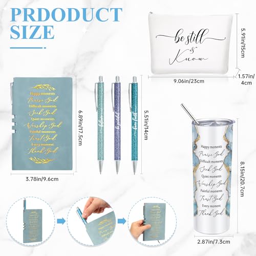 Domensi 6 Pcs Christian Gifts Set, 20 oz Tumbler Notepad Pens, Blue - color: Blue