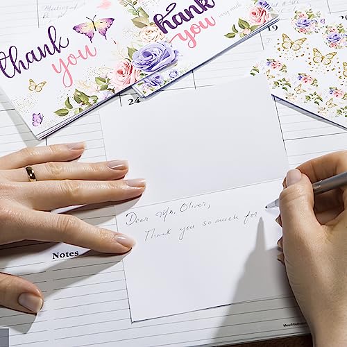 60 Pieces Butterfly Floral Baby Shower Thank You Cards,Purple Thank You Cards Includes 30 Pieces Envelopes and 30 Pieces Blank Butterfly Cards with Stickers for Wedding Baby Shower Graduation Bridal - color: butterfly