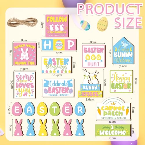 Amyhill 30 Pcs Easter Tiered Tray Decor Spring Easter Decorations Pastel Bunny Egg Farmhouse Wooden Signs Tiered Tray Decor for Home Kitchen Coffee Bar Table Shelf - style: Rustic Easter