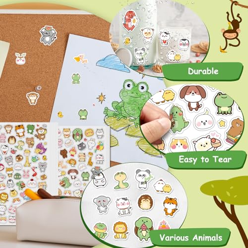 LINAYE 24 Sheets Cute Kawaii Stickers Pack - 1500PCS Adhesive Animal Stickers for Kids, Girls, Classroom - style: Kawaii Animal 24 Sheets