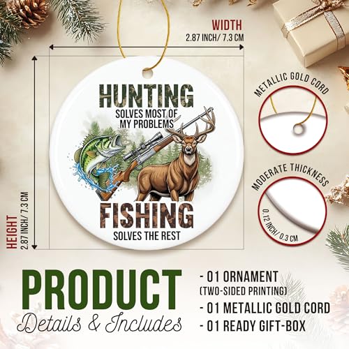 ZAGKOO Hunting Fishing Ornaments for Christmas Tree - Christmas Hunting Gifts for Deer Hunters, Fishing Themed Gifts - Wildlife Xmas Ornaments, Ceramic Xmas Tree Ornament Holiday Decor - color: Hunting and Fishing