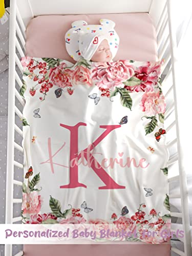 Personalized Baby Blanket for Girls, Custom Baby Blanket with Name Super Soft Personalized Name Blankets for Kids, Custom Flower Blanket for Infant Toddler, Baby Blankets for Birthday - color: Alphabet Flower