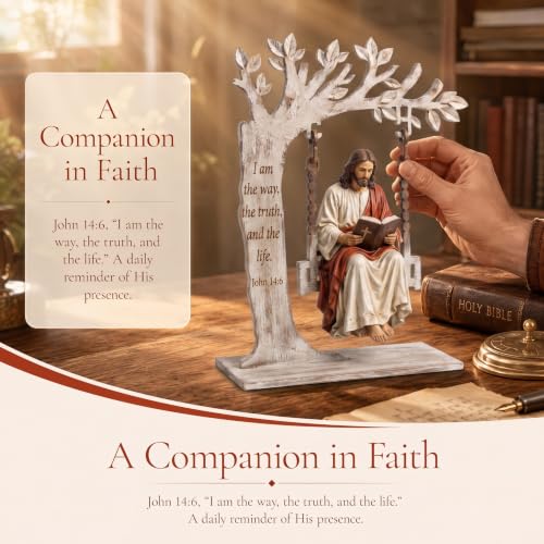 Christian Jesus Swing Ornament, John 14:6 Wood Table Decor Gift(White) - color: White