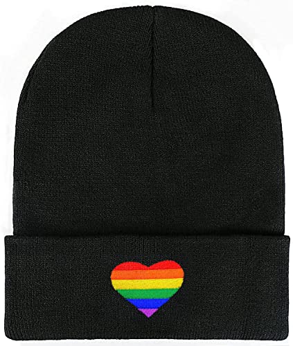 Soft Slouchy Beanie Hat,Winter Warm Knit Cuffed Skull Cap for Men Women - color: Rainbow Heart