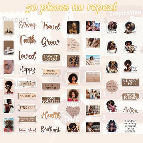 Black Girl Vision Board Stickers, Affirmation Decals for Women - color: Black Girl Brown