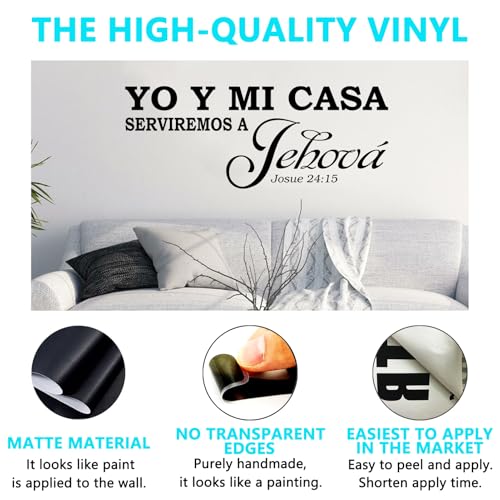 Bible Verse Wall Decals for Adults: Christian Spanish Quotes Inspirational Vinyl Art Wall Decals for Living Room - Yo Y Mi Casa Serviremos A Jehová 32" X 12.5" - color: Yo Y Mi Casa Serviremos a Jehová, size: Large