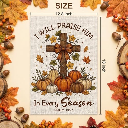Christian Fall Decor - Fall Christian Cross Garden Flag Pumpkin Double Sided Outside Irregular Vertical Rustic Autumn Seasonal Holiday Welcome Yard Decoration Lawn Outdoor Decor 12×18 Inch