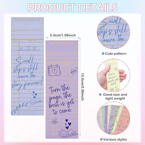 100 Pcs Vintage Library Paper Bookmarks, Inspirational Quotes Aesthetic Bookmarks Bulk, Cute Handwritten Book Mark for Women Man Reading Lovers Students Teachers Office Workers Gift - color: Library