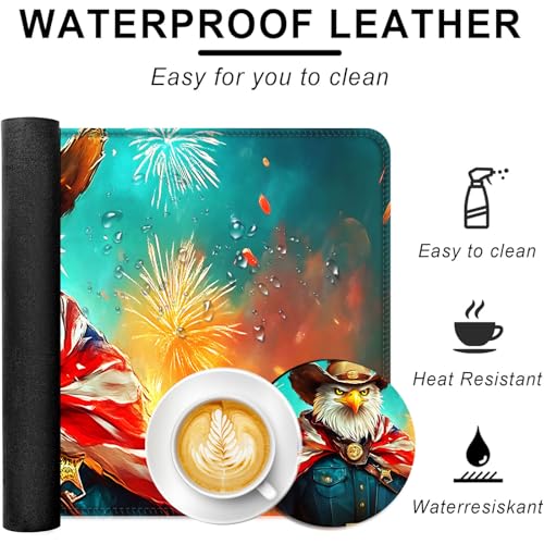 Large Keyboard Mouse Pad Set, Extended Mouse Pad+Keyboard Wrist Rest Support, Memory Foam Ergonomic Easy Typing, 4Pcs (31.5×11.8 in) Desk Pad Set for Office Home,American Flag Eagle - color: American Flag Eagle