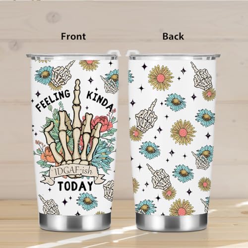 Funny Inspirational Gifts for Women Men Tumbler, Positive Western Skull Decor Gifts for Girl Friend Birthday Christmas, Coffee Mug Stainless Steel Vacuum Insulated Double Wall Travel Cup, 20oz - color: Feel Kind 1153