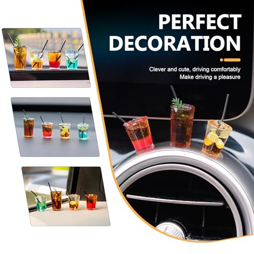 4 PCS Mini Drinks Car Interior Decor, Cute Rubber Car Central Control Panel Ornament, Self-Adhesive Dashboard & Rearview Mirror Decoration for Men Women