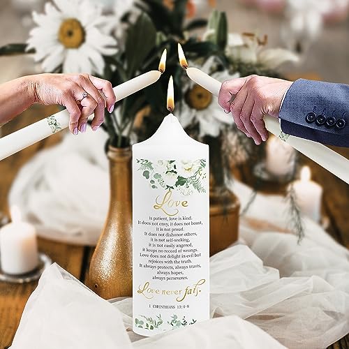 3 Unity Floral Candles for Wedding Ceremony Set with Golden Holder, Wedding Accessories for Reception - color: Green