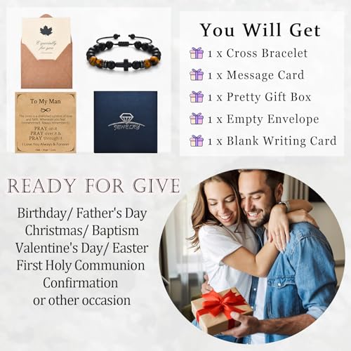 Cross Bracelet Gifts for Men Boys, Cross Beads Bracelet Christian Christmas Easter Basket Stuffers Baptism Jewelry Gifts for Man Him Son Grandson Nephew Brother Godfather Godson - style: Man