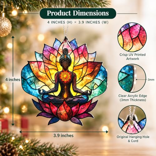 Yoga Christmas Ornament 2026, Lotus Meditation Gifts for Yoga Lovers - color: Lotus Suncatcher
