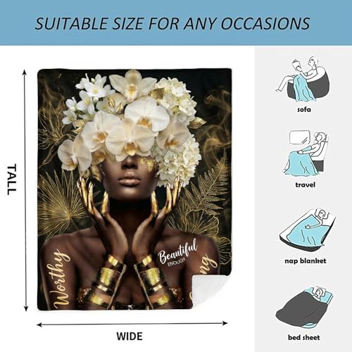 African American Black Girl Women Blanket - Christian Birthday Gifts Blanket- Inspirational Flannel Religious Spiritual Throw Blanket Home Decor 50x60inch - color: Hrmt7