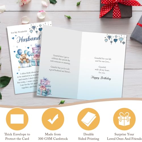 Qiliji Happy Birthday Card for Husband, Husband Birthday Cards Gifts from Wife, Romantic Bday Card from Wife - color: Husband Birthday