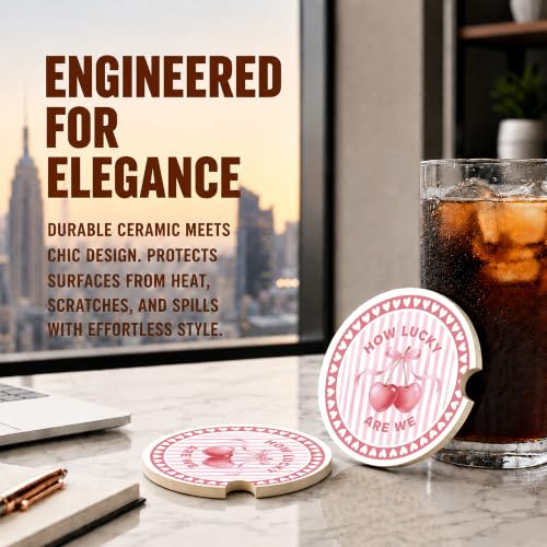 Pink Cherry Car Coasters, How Luck are We Coquette Cup Holders, 03 - color: Pink Cherry