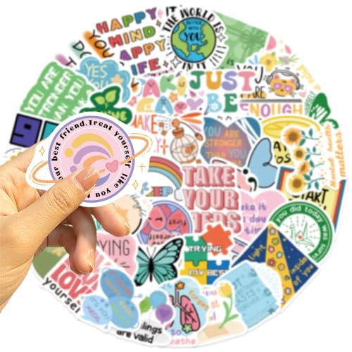 Mental Health Stickers,50Pcs self-Healing Aesthetic Positive Words Stickers for Scrapbooking Journal Water Bottle Laptop Kindle Suitcase Skateboard (Colours-B4) - color: Colours-b4