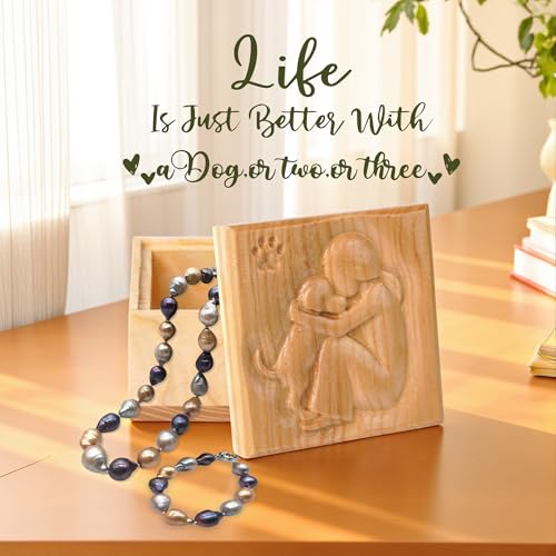 KATINAT Hand-Carved Wooden Dog Mom Gifts for Women, Pet Memorial Gift for Loss of Dog, Truly a Friend, Sculpted Hand-Painted Keepsake Box, Carving of Best Friends - color: Katinat- KL Mother & Dog Box