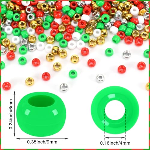 UPINS 1200Pcs Christmasr Pony Beads Bulk Red White Green Gold Silver Beads - color: Christmas